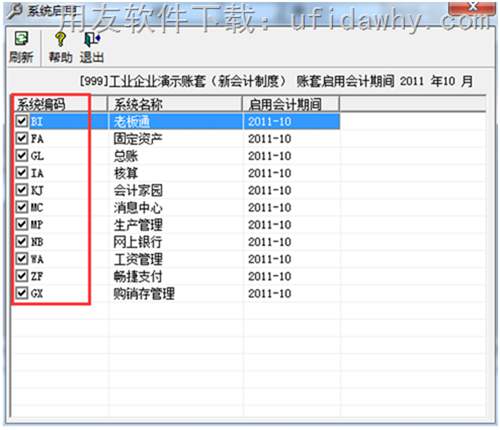 用友T3建立賬套后啟用模塊的圖示